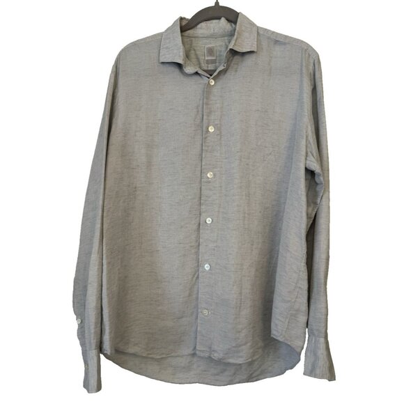 Eleventy Platinum Men Large Gray Linen Cotton Blend Italy Button Down Shirt - Picture 1 of 13